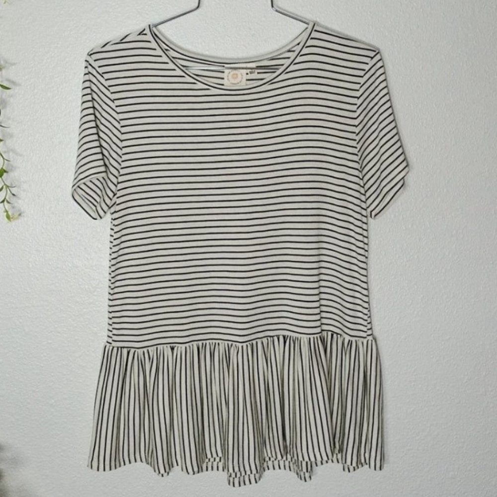 Striped Peplum Hem Round Neck T-shirt